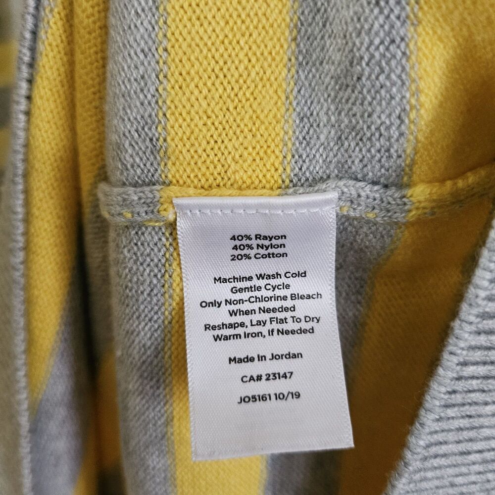 Talbots Sweater 2X Ombre Stripe Yellow Gray White 3/4 Sleeve Preppy Crew Neck - Picture 6 of 9